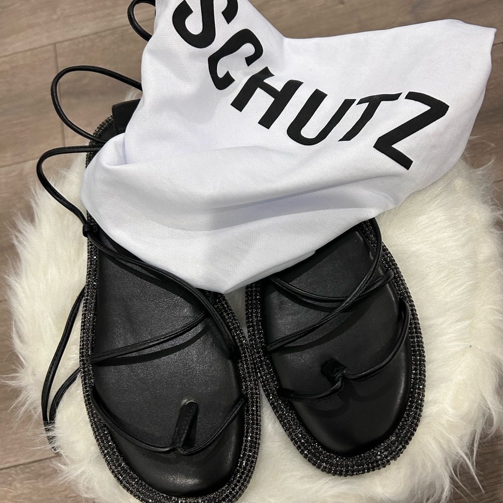 ⬇️ PRICE ⬇️ SCHUTZ • Kittie Crystal-Embellished Wraparound Ankle Sandals • 7B - Picture 4 of 7